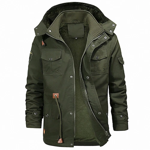 Abrigo parka forrado de lana para hombre con capucha cremallera invierno térmico cálido chaqueta militar Prendas para el torso - Imagen 19 de 20