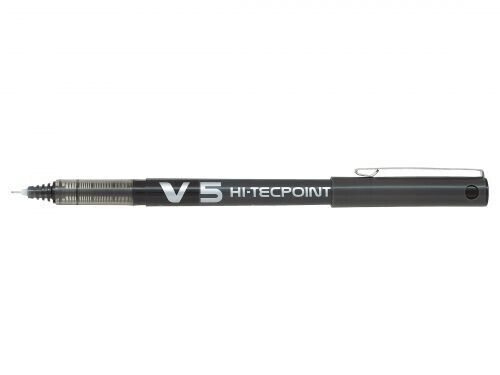 Pilot V5 Hi-Tecpoint Tintenroller mit flüssiger Tinte 0,5 mm Spitze 0,3 mm Linie schwarz Packung 12 - Bild 1 von 4