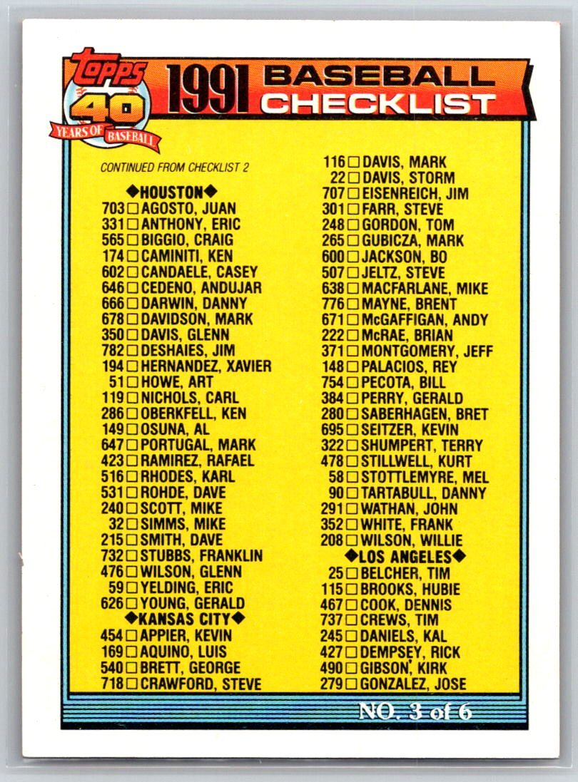 1991 Topps #366b Checklist 3 of 6