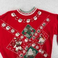 vintage 90s TEDDY BEAR CHRISTMAS DOUBLE NECK GRANDMA SWEATSHIRT MEDIUM