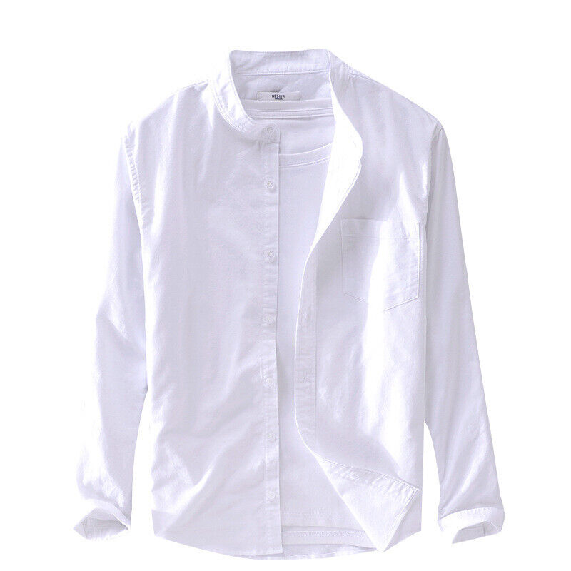 Mens Spring And Autumn Casual Stand Up Collar Shirt Pure Mens Spring And Autumn Casual Stand Up Collar Shirt Pure
