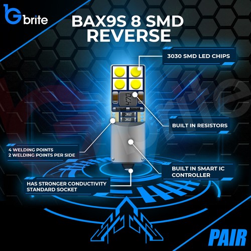2x Audi A3 S3 RS3 8v Reverse White canbus Bulbs 8smd SMD Error Free BAX9S 3030 - Picture 2 of 4