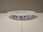 Vintage Glasbake Divided Dish Milk Glass, Bluebirds and Tulips (J2352)