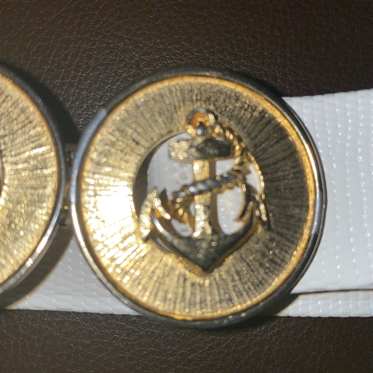 Vintage Mimi Di N 1979 Gold Toned Nautical Belt Buckle White 