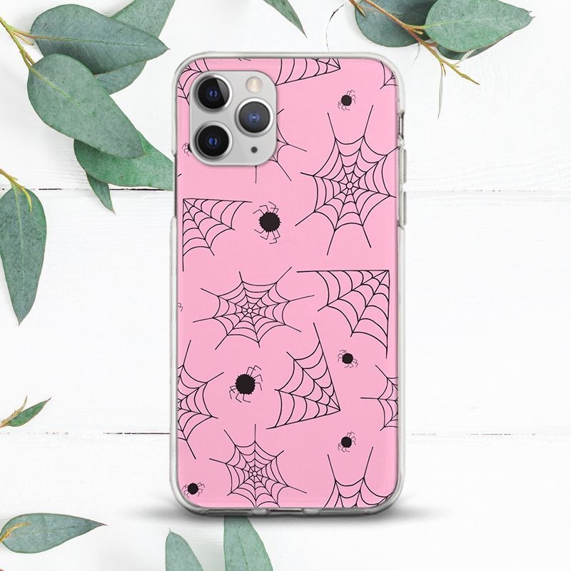Pink Black Spider Web Case For iPhone X SE 11 12 13 14 15 Pro
