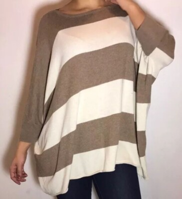 Anthropologie Moth Wool Rabbit Blend Boxy Batwing Striped Pullover Sweater Small