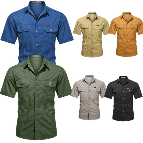 Mens Short Sleeve Shirts Casual Turndown Collar Button Work Shirt with