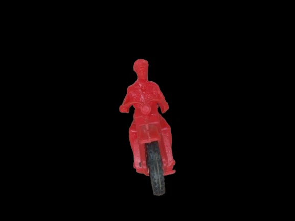 Motocicleta de plástico roja vintage de juguete castaño rojizo para oficial de policía con neumáticos negros Foto 4 de 4