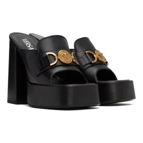 Versace Medusa Insignia Leather Mules Heeled Sandals. Size 41 MRSP $1475. NWB