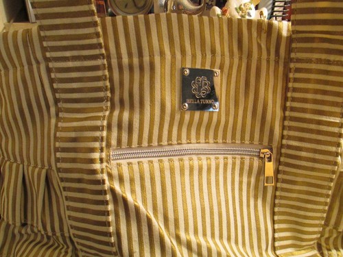 BELLA TUNNO Classic Canvas Baby Bag Gold Metallic Stripe Peplum Tote NEW w/TAGS! - Picture 8 of 14