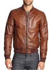 Men Biker Motorcycle Leather Genuine Lambskin Brown Leather Jacket XS-2XL FB90
