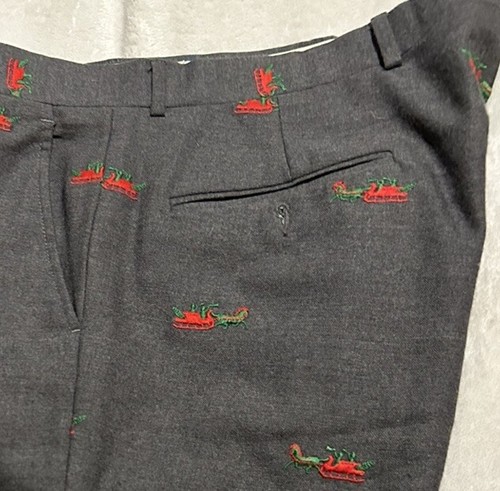 KOUNTZ & RIDER WOOL FLAT FRONT DRESS PANTS HOLLIDAY CHRISTMAS SLEIGH RIDE MEN 38 - Picture 3 of 6