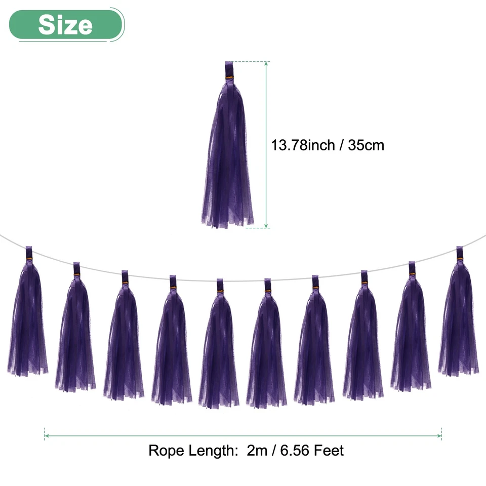 Paquete de 20 guirnalda de borlas banner con cuerda papel de seda para manualidades púrpura oscuro Foto 3 de 4