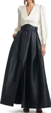 Sachin & Babi Ivory Jet Black Zoe Long Sleeve Mikado Gown Size 10 $895 Less Belt