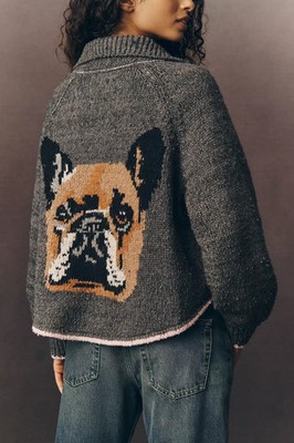 Anthropologie Pilcro The Jesse Dog Icon Cardigan Sweater French Bulldog 3X NWT