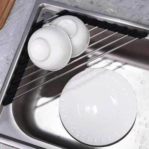 Triangle Drain Rack Stainless Steel Bowl Rack for Kitchen Sponge Rag - Picture 9 of 12