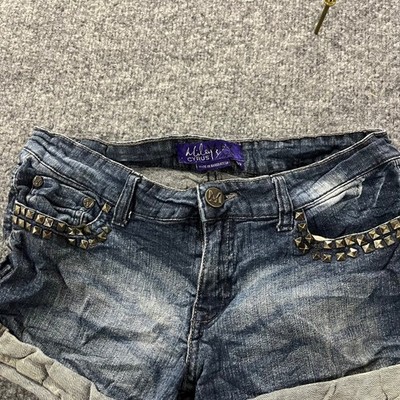 Miley Cyrus Max Azria Shorts Womens Size 9 Blue Studded Denim Cuffed Y2K Edgy