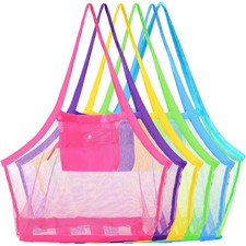6 PCS Summer Mesh Beach Bag Foldable Toy Gear Storage Tote 18x12x18 Inch