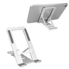 Silver Aluminium Tablet Stand, Portable Monitor Holder, Adjustable Height, Angle