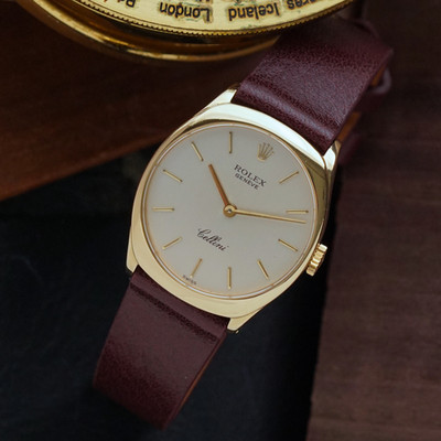 Rolex Vintage Cellini Cushion Watch Ref. 4129 in 18k Yellow Gold Circa 1975