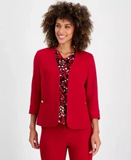 Kasper Women's Cuffed Open-Front Collarless Formal Jacket Blazer Fire Red 10P