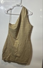 Express Womens Dark Khaki Textured Striped One-Shoulder Mini Bandage Dress Sz M