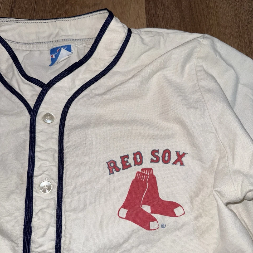 Vintage Boston Red Sox Jersey Champion Baseball Cotton Button 80s 90s Mens Large - Image 3 of 4