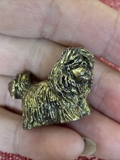Gilded Pewter Shih Tzu Llhasa Apso Shaggy Puppy Dog Miniature Vtg