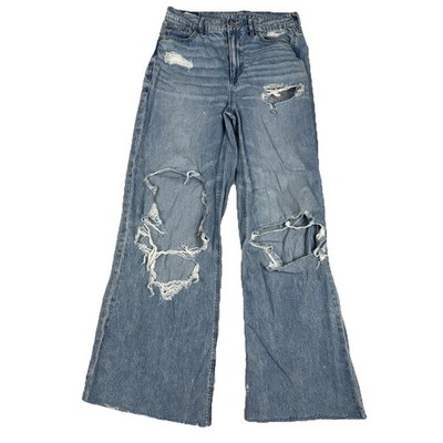 American Eagle Jeans Womens 00 Blue Highest Rise Baggy Straight Light Wash