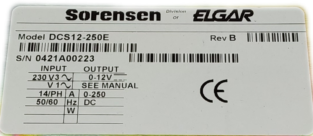 Sorensen DCS12-250E 12V 250A Adjustable DC Power Supply 