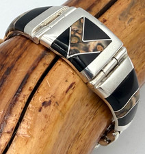 VTG Mexico 950 Silver Obsidian & Leopard Jasper Link Bracelet 60 Grams TAXCO