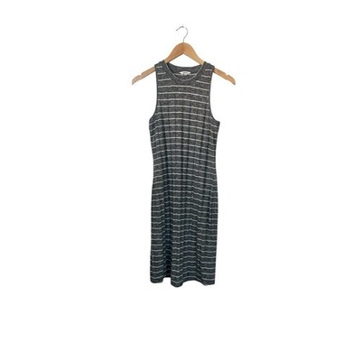 Splendid Midi Tank Dress Size Small Grey White Ribbed Striped Sleeveless Tank
