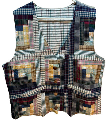 Patch Magic Women Plaid Reversible Patchwork Vintage 80s Quilted Vest L New