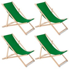 Ensemble de 4 chaises longues pour plage et jardin en bois de hêtre vert