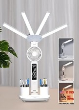 Led Desk Lamp with Fan Study Light with Clock, Adjustable Foldable Table Lamp