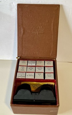 TRU-VUE Stereoscope Film Strip Viewer, Leather Box w/ 12 Tourist Reels. See Pics
