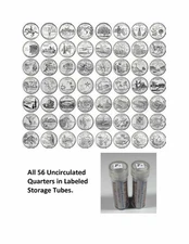 1999-2009 P STATE+TERRITORIES UNCIRCULATED 56-Quarters Set fr US Mint+Bank Rolls