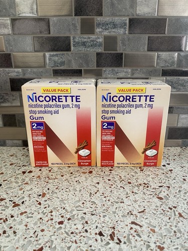 2 Boxes Of Nicorette Gum 2mg 160ct Cinnamon Surge EXP 9/27 & 10/27 Unopened