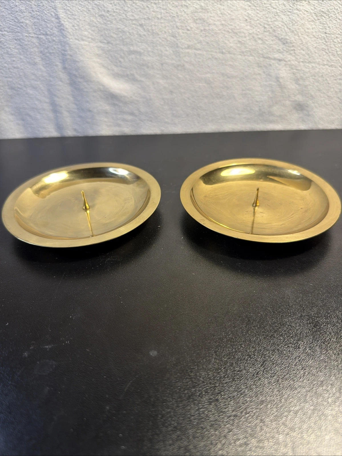 VTG Solid Brass Pillar Candle Holder Plates with Spike Pricket Set of 2 India