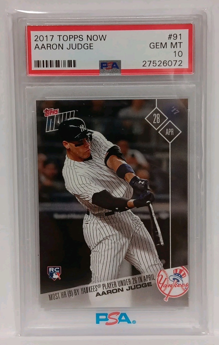 2017 Topps Now AARON JUDGE #91 Rookie rc PSA 10 | SP/1101 POP 88 RARE • Most HR