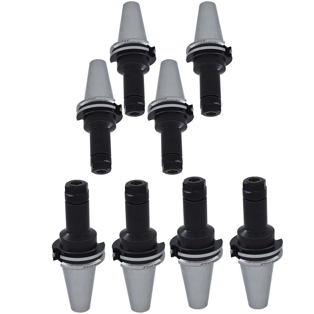 Tool Holder Set 8 Chucks CAT40 ER16 Collet Chucks W. 4" Long Gage Length