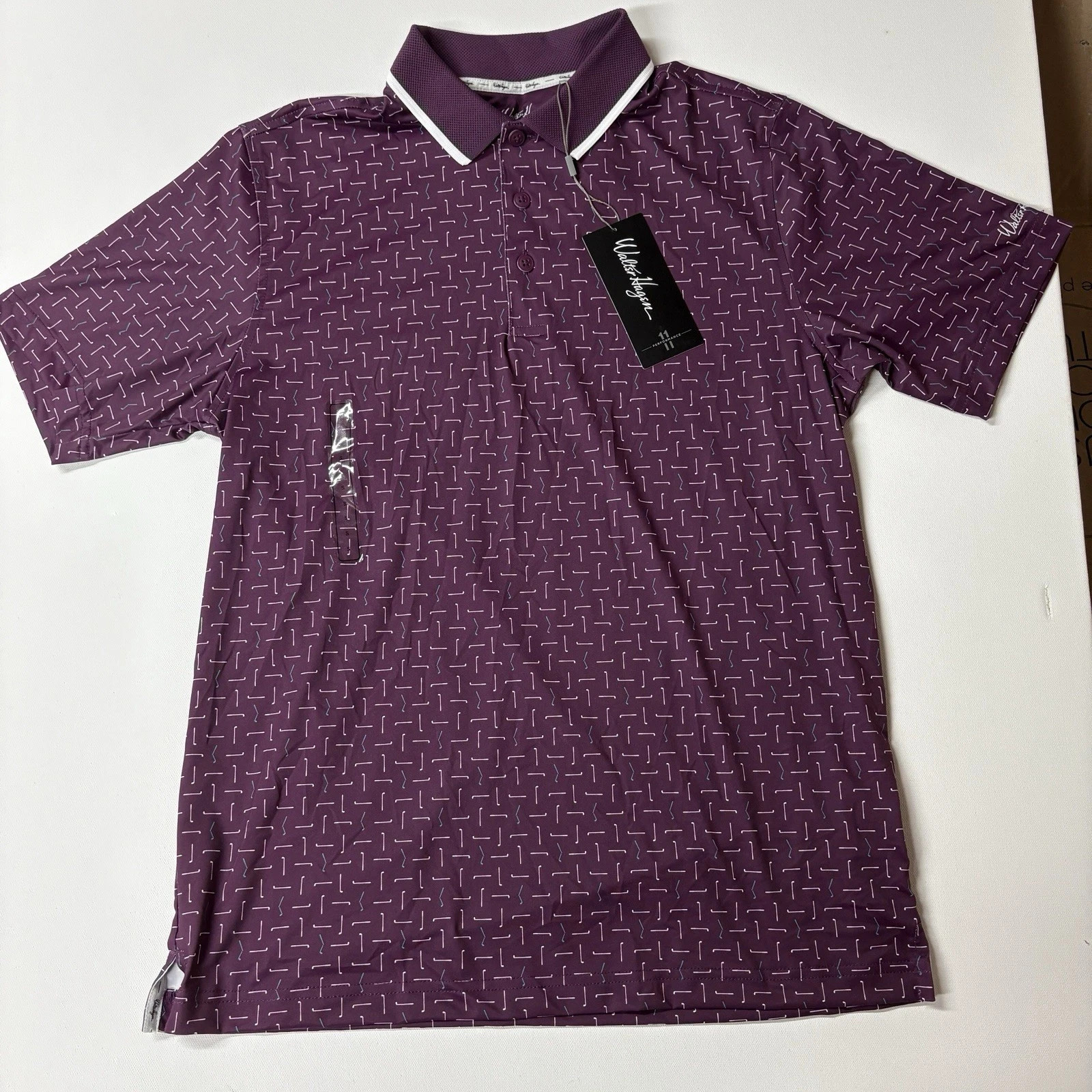 Walter Hagen Performance 11 Novelty Print Golf Polo Broken Club Geo Beet S NWT
