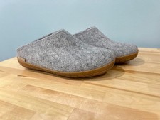 Glerups Slip On Gray Wool Slipper With Honey Rubber Bottom- EU Size 37