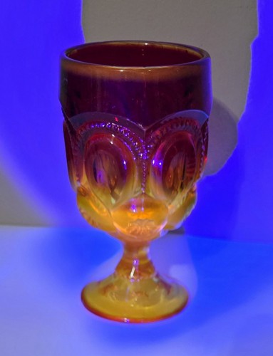 Vtg Moon & Stars Amberina 4 Water Goblets 6" Tall L.E. Smith Cadmium Glow - Picture 2 of 4