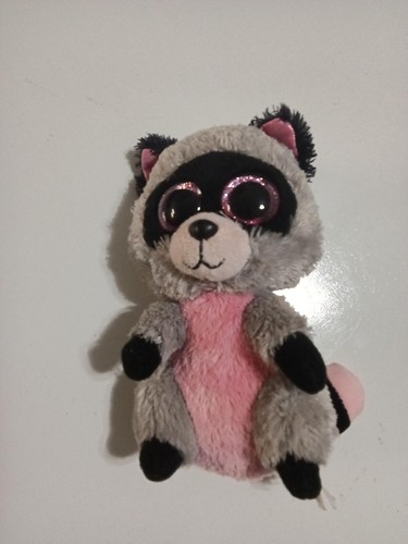 Ty Beanie Boo Raccoon Plush Toy with Pink Belly and Sparkly Eyes