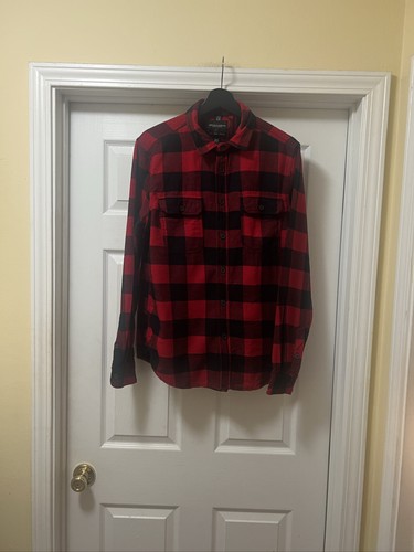Red Black Buffalo Plaid Flannel Shirt Long Sleeve Button Up L