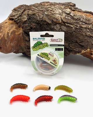 Balzer Trout Attack Bazillus Knoblauch 3cm 1,5g schwimmend 6 Stück Gummilarve DA
