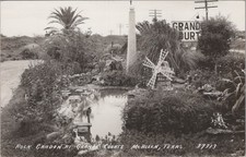 Rock Garden At Grande Courts McAllen Texas Palm Trees Motor Court RPPC Postcard