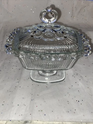Vintage 1950’s Indiana Depression Glass Lace Edge Footed Dish Compote