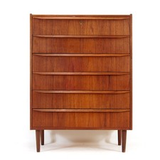 Retro Vintage Danish Modern Teak Tall Boy Chest of Drawers 50s 60s Mid Century
